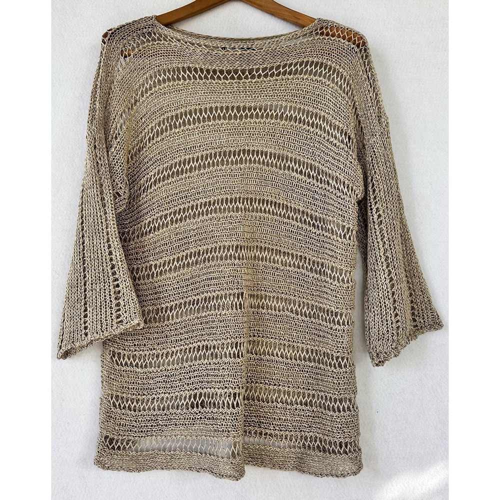 LEPHARE DELABALEINE Sweater 3/4 Sleeve Tan Gold Classy Size M